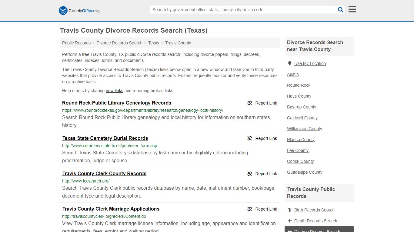 Travis County Divorce Records Search (Texas) - County Office