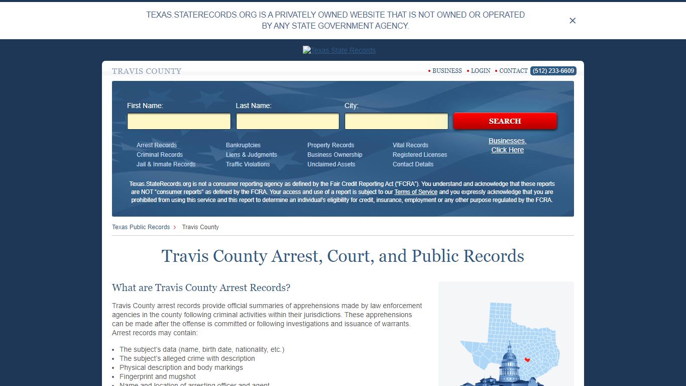 Travis County Arrest, Court, and Public Records